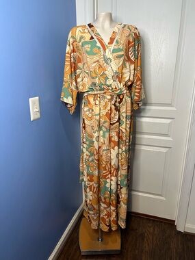 Baltic Born Rhapsody Boho Floral Wrap Wide leg jumpsuit in size L